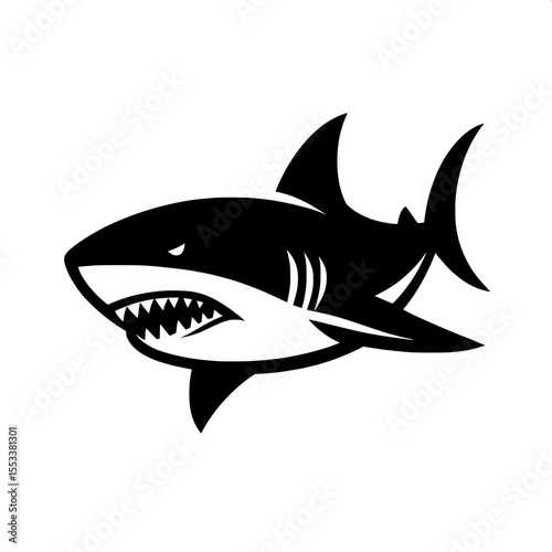 Black and White Vector of a Biting Shark Silhouette