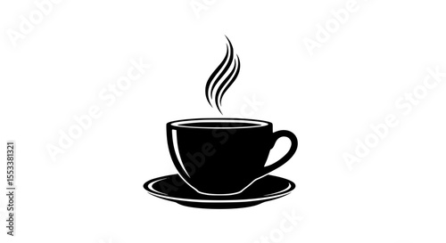 A steaming hot cup of black coffee rests on a saucer a classic beverage enjoyed by many people around the world for its flavor and stimulating effects providing a moment of warmth and comfort