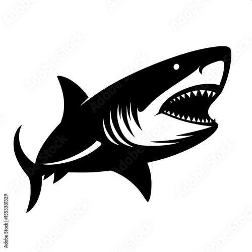 Black and White Vector of a Biting Shark Silhouette