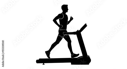 Silhouette of a person running on a treadmill indoors showing a healthy lifestyle and fitness dedication
