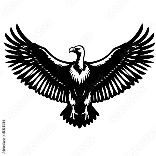 Black and White Vector of a Vulture with Wings Spread Silhouette