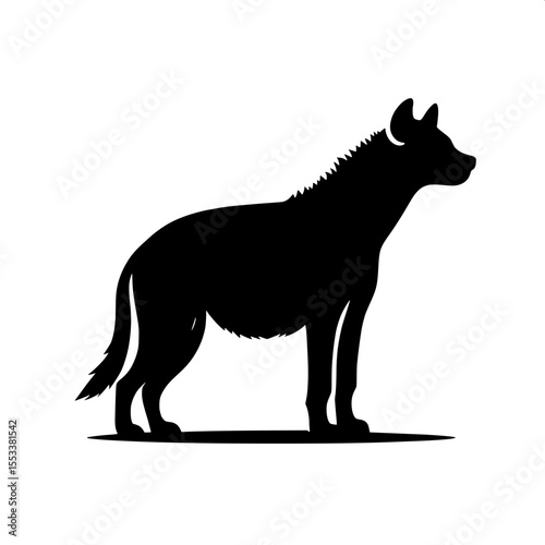 Black and White Vector of a Hyena Snarling Silhouette