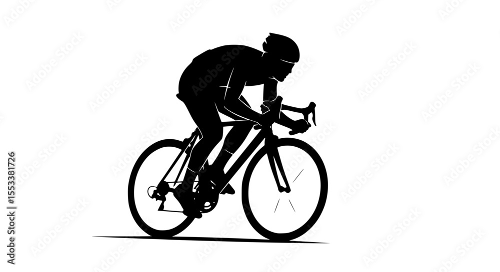Fototapeta premium Silhouette of a professional cyclist in full racing gear speeding forward on a road bicycle in a competitive stance