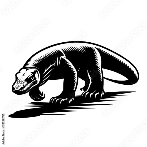 Black and White Vector of a Komodo Dragon Silhouette