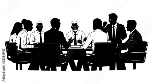 Diverse group of professionals collaborating effectively around a conference table discussing business strategy and making decisions during a meeting