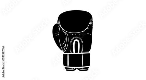 A Black Boxing Glove is Presented Standing Upright Against a Pure White Background with a Simple and Clean Design Focusing on the Glove's Form and Texture