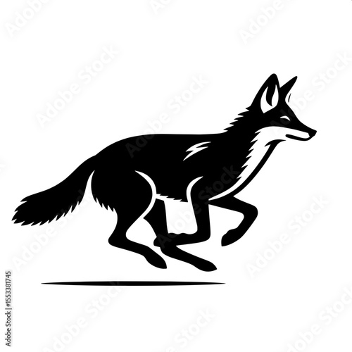Black and White Vector of a Jackal Running Silhouette