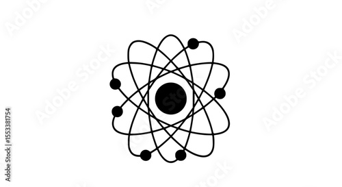 Atomic Structure Model Illustrating Electron Orbits Around a Central Nucleus with Multiple Intersecting Paths Representing Energy Levels and Electron Movement in a Stylized Scientific Diagram