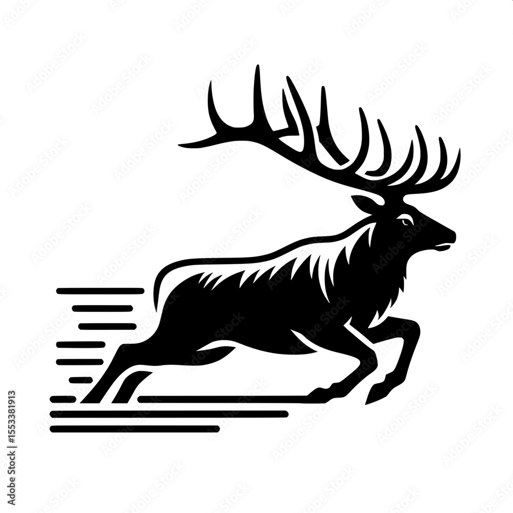 Fototapeta premium Black and White Vector of a Charging Elk Silhouette