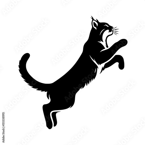 Black and White Vector of a Wildcat Leaping Silhouette