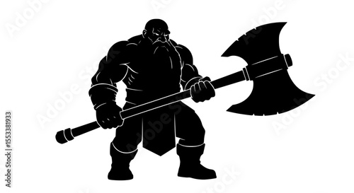 Mighty Warrior with a Large Double-Edged Axe Ready for Battle