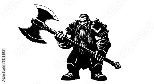 A formidable warrior with a mighty axe stands ready for battle showcasing strength and resilience in this powerful depiction of a fantasy combatant