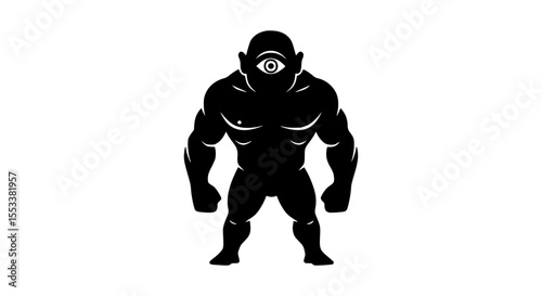A Muscular Silhouette of a Cyclops with a Single Eye and a Powerful Stance on a White Background Depicting Mythological Creature Strength and Power