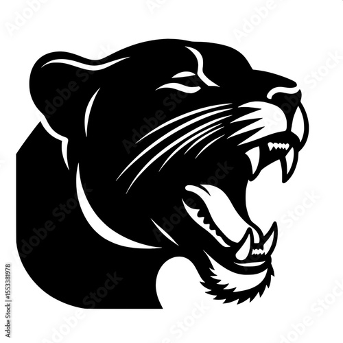 Black and White Vector of a Roaring Jaguar Silhouette