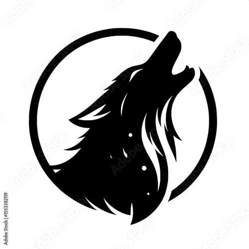 Black and White Vector of a Howling Wolf Silhouette