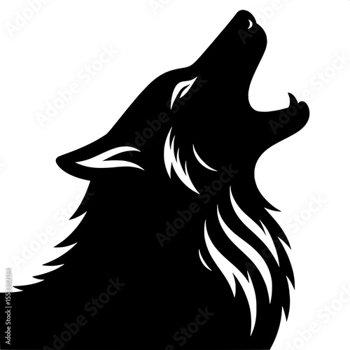 Black and White Vector of a Howling Wolf Silhouette