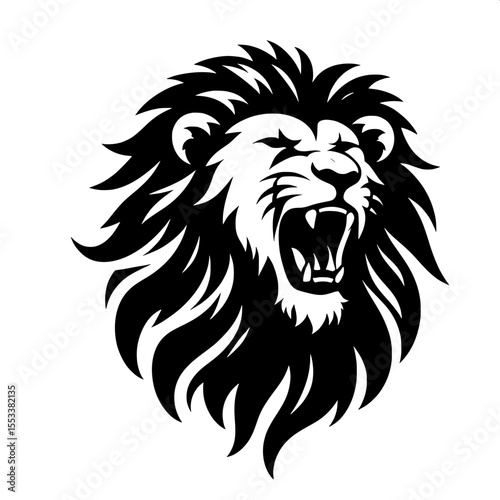 Black and White Vector of a Roaring Lion Silhouette