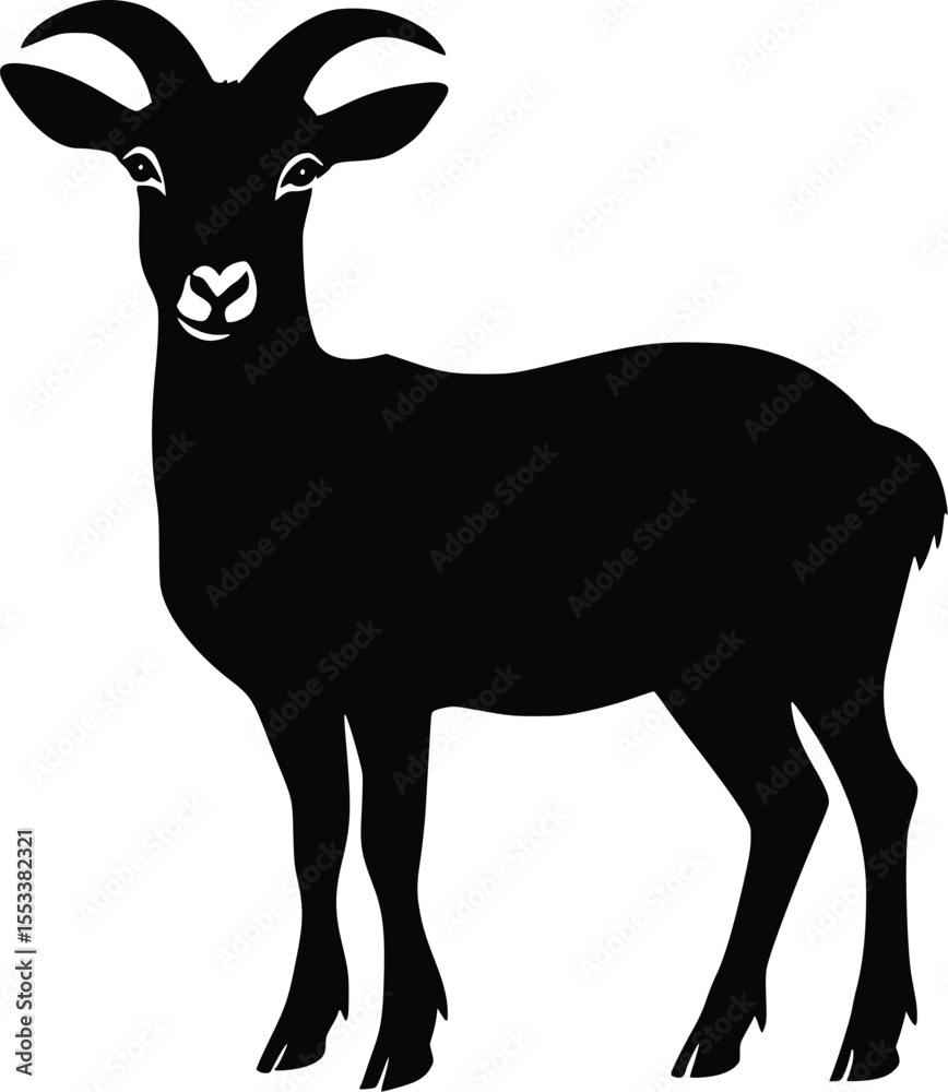 Fototapeta premium Serene Black Silhouette Goat: Elegant Farm Animal Vector Graphic