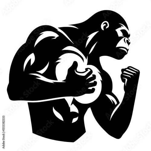 Black and White Vector of a Gorilla Beating Chest Silhouette