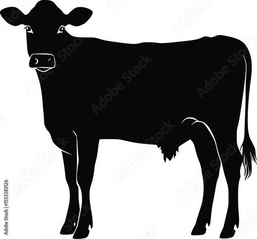 Young Cow Silhouette: Elegant, Minimalist Farm Animal Vector Graphic