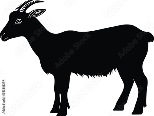 Goat Silhouette: Elegant, Dark Profile, Farm Animal, Vector Graphic