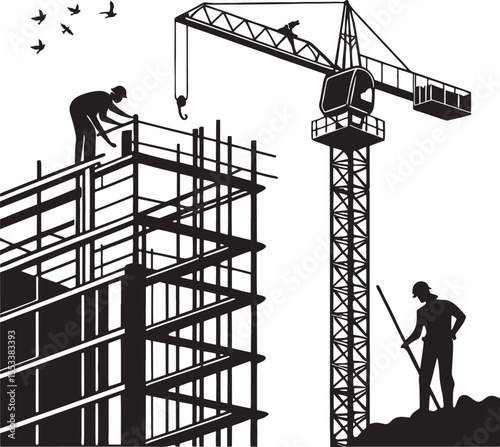 high rise construction worker silhouette vector design