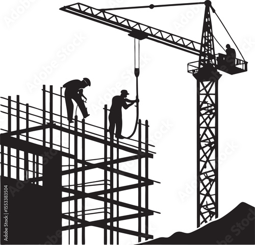 high rise construction worker silhouette vector design
