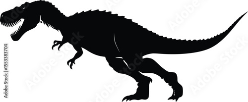 Powerful Tyrannosaurus Rex silhouette; fierce, predatory, isolated vector art.