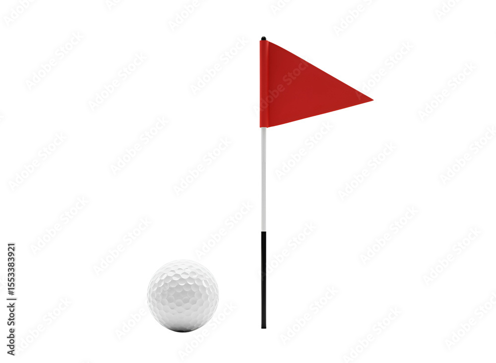 Obraz premium Golf ball and red flag on a putting green isolated on transparent background