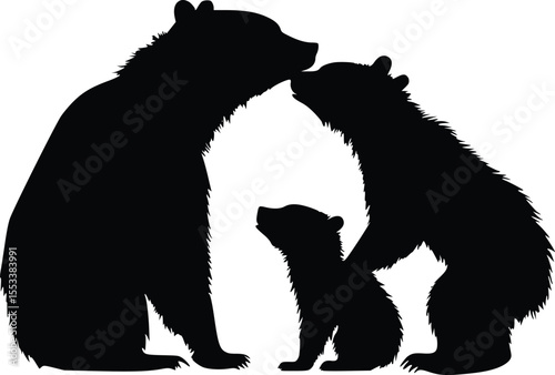 Tender Bear Family Silhouette:  Loving Parents and Cub.