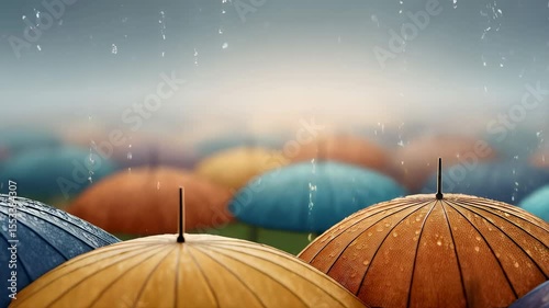 Colorful umbrellas in rainy weather