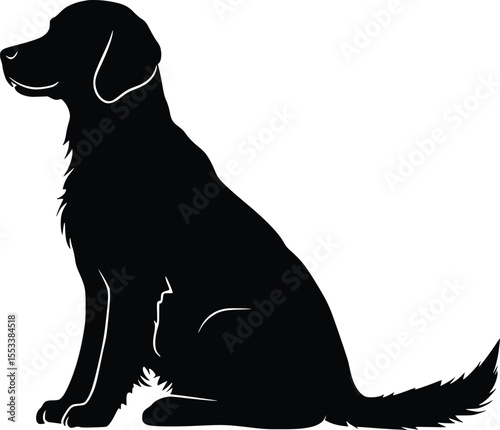 Elegant Black Labrador Silhouette: Sitting Dog Profile, Loyal Canine Image