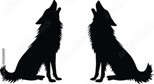 Majestic howling wolf silhouettes; nocturnal, elegant design.