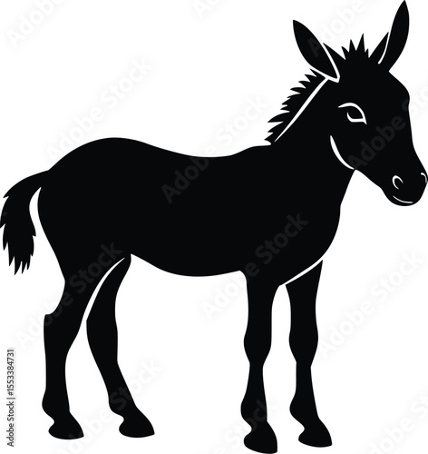 Serene Young Donkey Silhouette, Farm Animal Vector Graphic