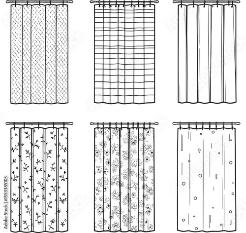 Clean Shower Curtain Vector Line Illustration