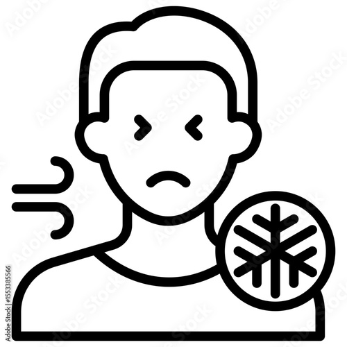 Chills - Outline Style Icon - Shivering person with cold air and a snowflake, representing chills or cold symptoms