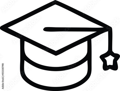 Simple black outline graduation cap icon with a star tassel symbolizing academic achievement and education