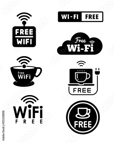 Free Wi-Fi Zone: Icon Set for Public Connectivity.