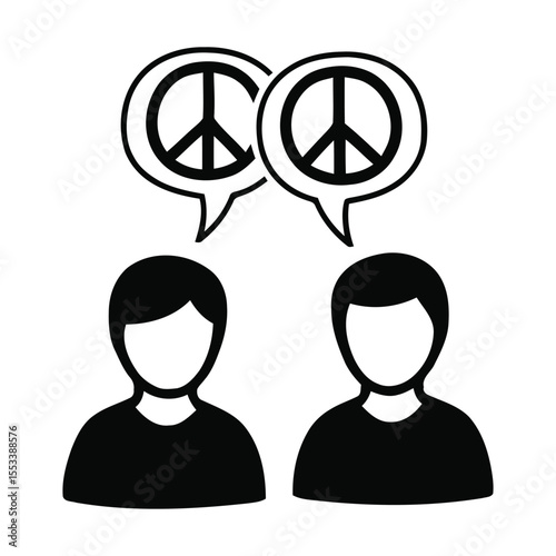 Peaceful Dialogue Icon – Vector Line Art Symbolizing Communication, Harmony, and Mutual Understanding