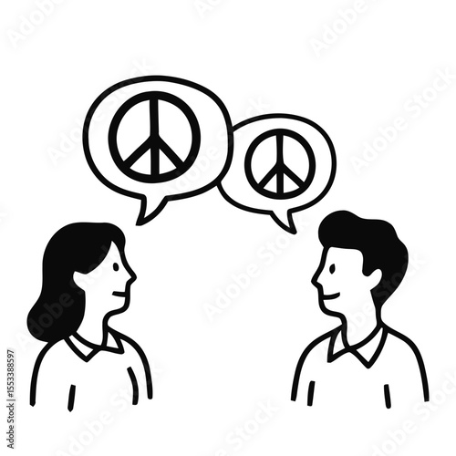 Peaceful Dialogue Icon – Vector Line Art Symbolizing Communication, Harmony, and Mutual Understanding