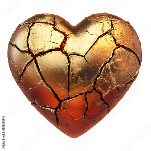 A cracked, golden heart, symbolizing broken love or loss.
