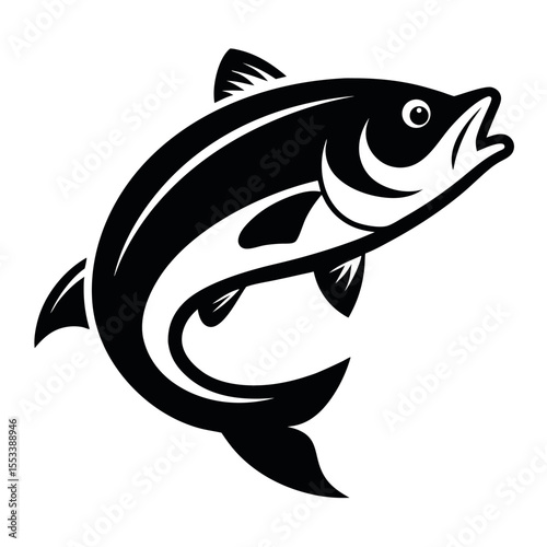 Black and White Illustration of a Fish Jumping Out of the Water