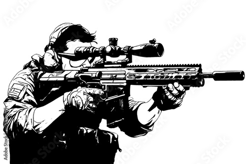 Silhouette Soldier holding a sniper rifle