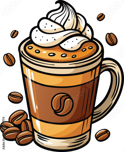 Cold Coffee with cream topping Logo, vector illustration