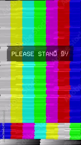 animation Retro TV Test Pattern Color Bars And Warning with Please Stand By  text.4k vertical video