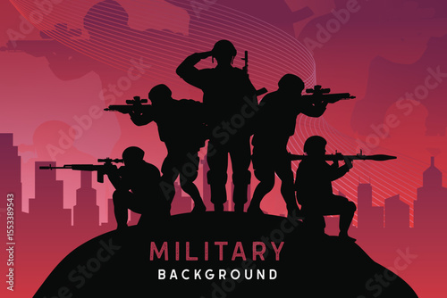 Military silhouette background. Armed concept. Vector illustration poster design template