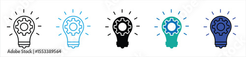 Innovation and Idea Process Icons – Light Bulb with Gear Symbol Set