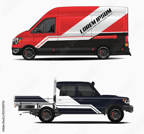 Red and Black Van and Pickup Truck Designs