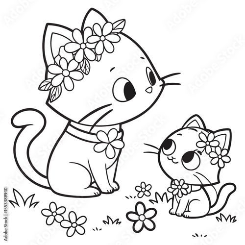 Funny cartoon animal illustrations for children's coloring books featuring cats, mice, fish, and dogs