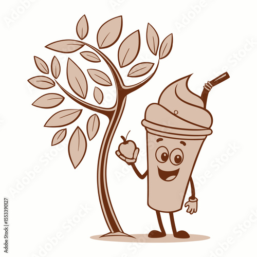 Coffee and tea cups vector illustration: hot cafe drinks with steam, brown beverage, and caffeine symbols for breakfast or restaurant